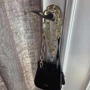 Black Crossbody Bag with Gold Chain